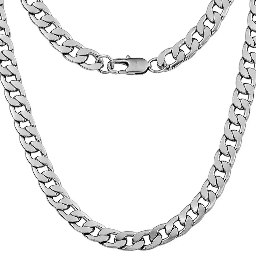 Silver Flat Curb Chain Necklace 9mm thick 20 inches long